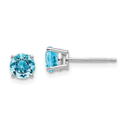 14k White Gold 5mm Blue Topaz Earrings ,