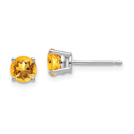 14k White Gold 5mm Citrine Earrings ,