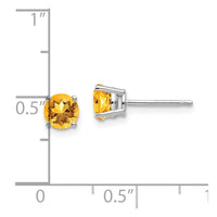14k White Gold 5mm Citrine Earrings ,