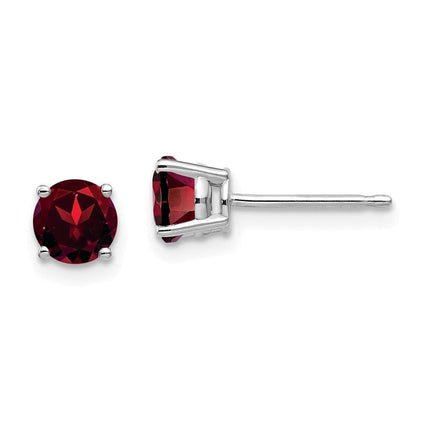 14k White Gold 5mm Garnet Earrings ,