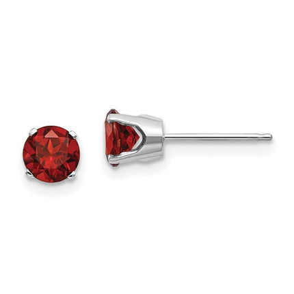14k White Gold 5mm Garnet Stud Earrings ,