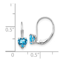 14k White Gold 5mm Heart Blue Topaz Leverback Earrings ,