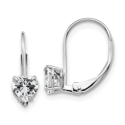 14k White Gold 5mm Heart Cubic Zirconia Leverback Earrings ,