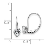 14k White Gold 5mm Heart Cubic Zirconia Leverback Earrings ,