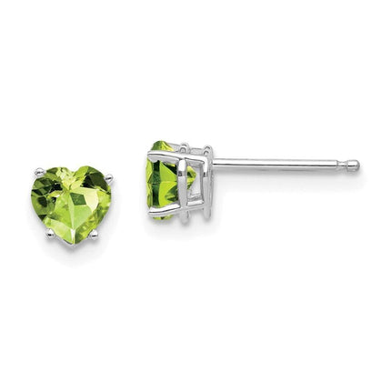 14k White Gold 5mm Heart Peridot Earrings ,