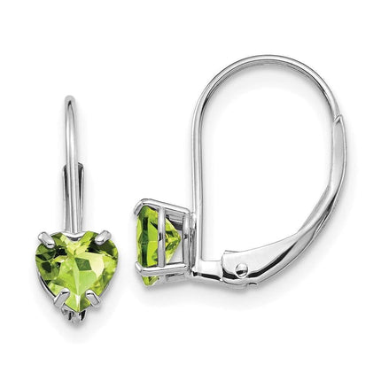 14k White Gold 5mm Heart Peridot Leverback Earrings ,