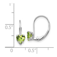14k White Gold 5mm Heart Peridot Leverback Earrings ,