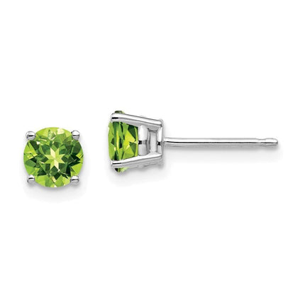 14k White Gold 5mm Peridot Earrings ,