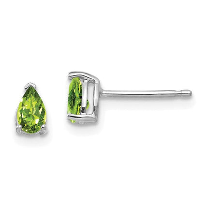 14k White Gold 5x3mm Pear Peridot Earrings ,