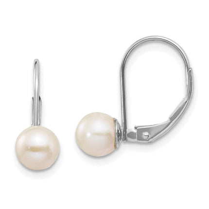 14k White Gold 6-6.5mm Pearl Leverback Earring Mounting ,