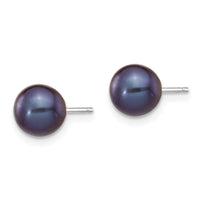 14k White Gold 6-7mm Black Round FW Cultured Pearl Stud Post Earrings ,
