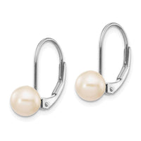 14k White Gold 6-7mm Round Freshwater Cultured Pearl Leverback Earrings ,