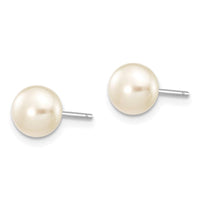 14k White Gold 6-7mm White Button FW Cultured Pearl Stud Post Earrings ,