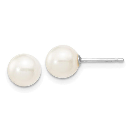 14k White Gold 6-7mm White Round FW Cultured Pearl Stud Post Earrings ,