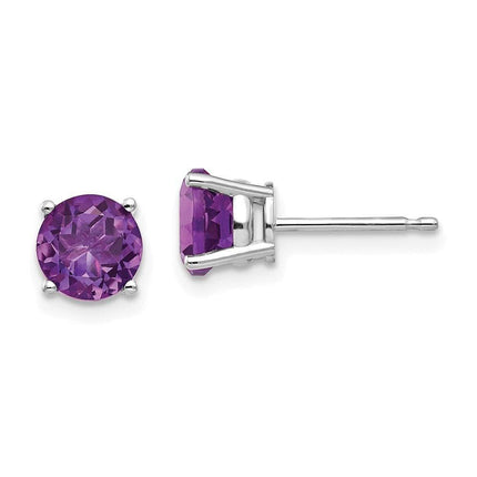 14k White Gold 6mm Amethyst Earrings ,
