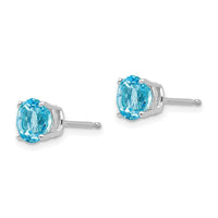 14k White Gold 6mm Blue Topaz Earrings ,