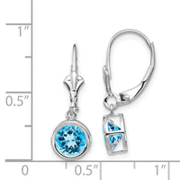 14k White Gold 6mm Blue Topaz Leverback Earrings ,