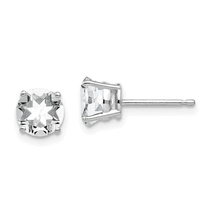 14k White Gold 6mm Cubic Zirconia Earrings ,