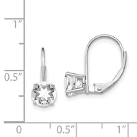 14k White Gold 6mm Cubic Zirconia Leverback Earrings ,