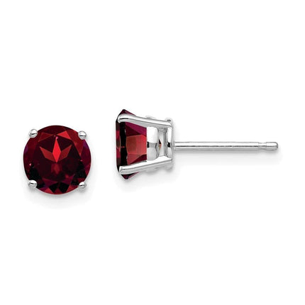 14k White Gold 6mm Garnet Earrings ,