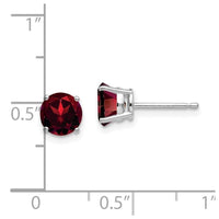 14k White Gold 6mm Garnet Earrings ,