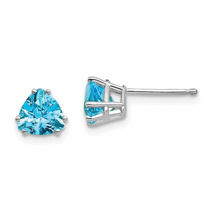 14k White Gold 6mm Trillion Blue Topaz Earrings ,