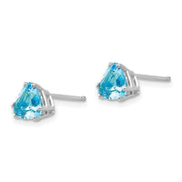 14k White Gold 6mm Trillion Blue Topaz Earrings ,