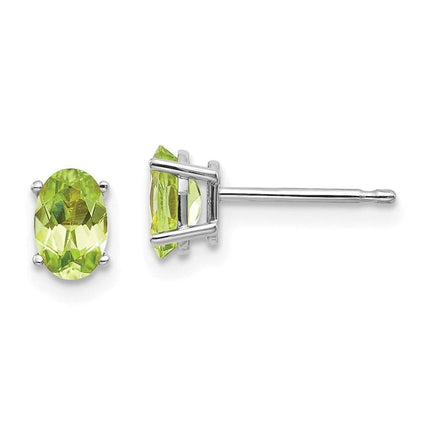 14k White Gold 6x4 Oval August/Peridot Post Earrings ,