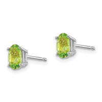 14k White Gold 6x4 Oval August/Peridot Post Earrings ,