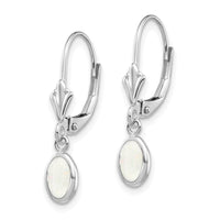 14k White Gold 6x4 Oval Bezel October/Opal Leverback Earrings ,