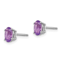 14k White Gold 6x4 Oval February/Amethyst Post Earrings ,