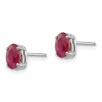 14k White Gold 6x4 Oval July/Ruby Post Earrings ,