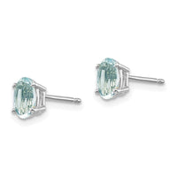 14k White Gold 6x4 Oval March/Aquamarine Post Earrings ,