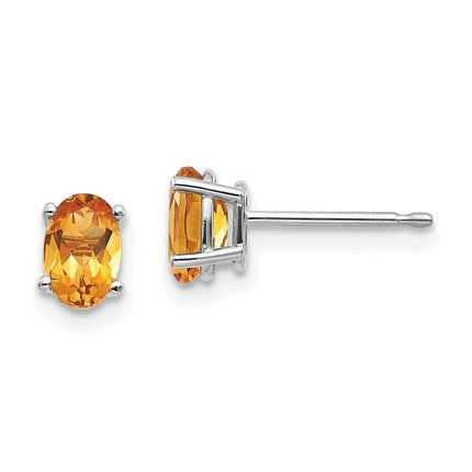 14k White Gold 6x4mm Citrine Earrings ,