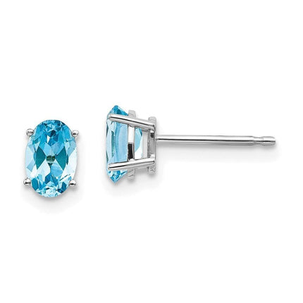 14k White Gold 6x4mm December/Blue Topaz Post Earrings ,