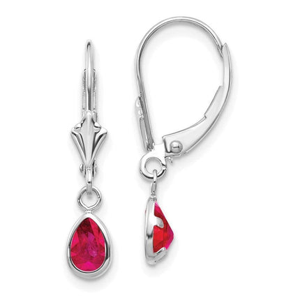 14k White Gold 6x4mm July/Ruby Earrings ,