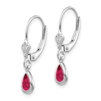 14k White Gold 6x4mm July/Ruby Earrings ,