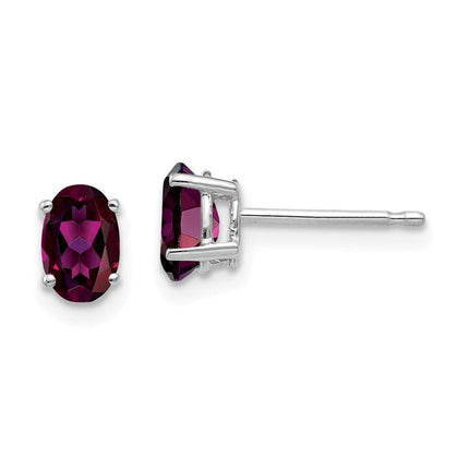 14k White Gold 6x4mm Oval Rhodolite Garnet Earrings ,