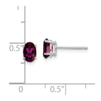 14k White Gold 6x4mm Oval Rhodolite Garnet Earrings ,