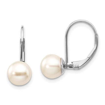 14k White Gold 7-7.5mm Pearl Leverback Earring Mounting ,