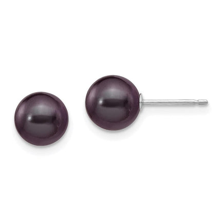 14k White Gold 7-8mm Black Round FW Cultured Pearl Stud Post Earrings ,