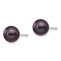 14k White Gold 7-8mm Black Round FW Cultured Pearl Stud Post Earrings ,