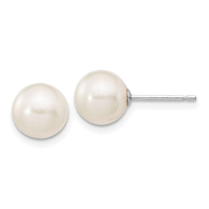 14k White Gold 7-8mm White Round FW Cultured Pearl Stud Post Earrings ,