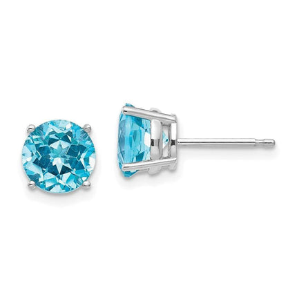 14k White Gold 7mm Blue Topaz Earrings ,