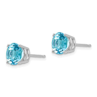 14k White Gold 7mm Blue Topaz Earrings ,