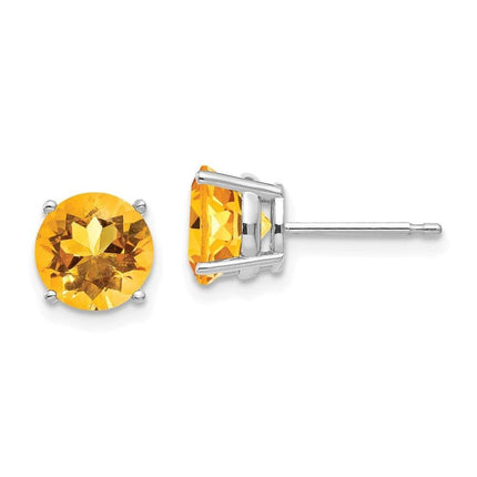 14k White Gold 7mm Citrine earring ,