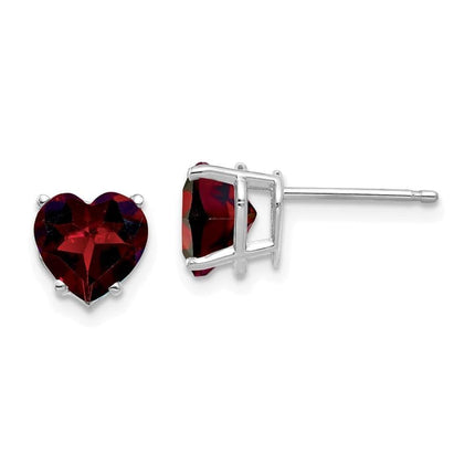 14k White Gold 7mm Heart Garnet Earrings ,