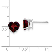 14k White Gold 7mm Heart Garnet Earrings ,