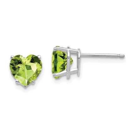 14k White Gold 7mm Heart Peridot Earrings ,