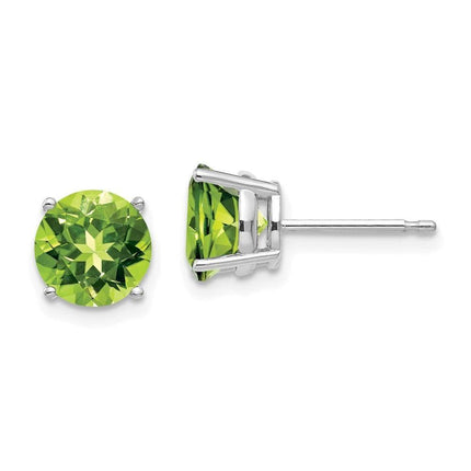 14k White Gold 7mm Peridot Earrings ,